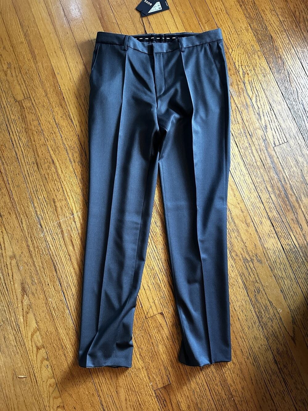 Boss Suit Pants Mens 38L Gray Slim Fit Wool Dress Trousers